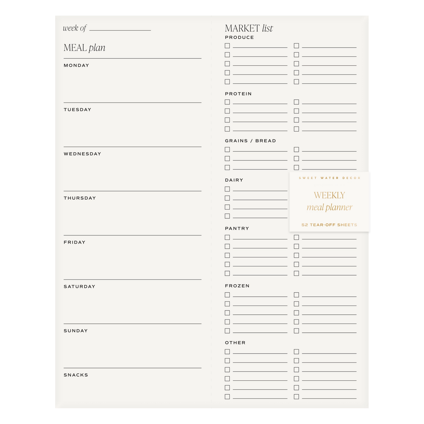 Weekly Meal Plan Notepad & Grocery List | Sweetwater Decor