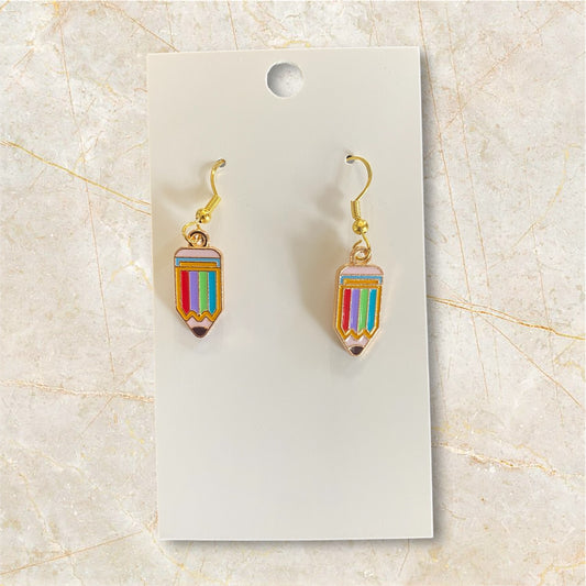 Rainbow Pencil Earrings - Hypoallergenic